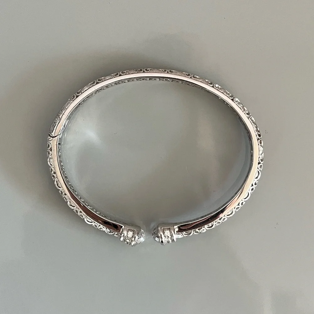 Tacori 925 Sterling Silver CZ Hinged Bracelet - Picture 10 of 12